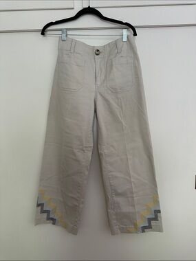 Anthropologie Beige Wide-Leg Chinos with Zigzag Hem Detail